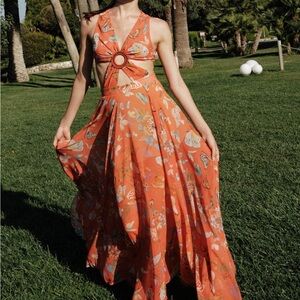 My Beachy Side Begonia Butterflies Maxi Dress with Cutout and Embroidery
